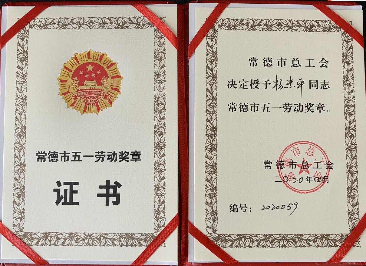 喜讯!杨杰平同志荣获“常德市五一劳动奖章”(图2) 喜讯!杨杰平同志荣获“常德市五一劳动奖章”(图2)